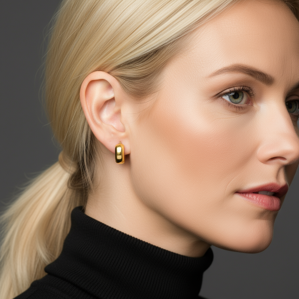 9ct Gold Wide Oval Hoop Earrings - 9mm