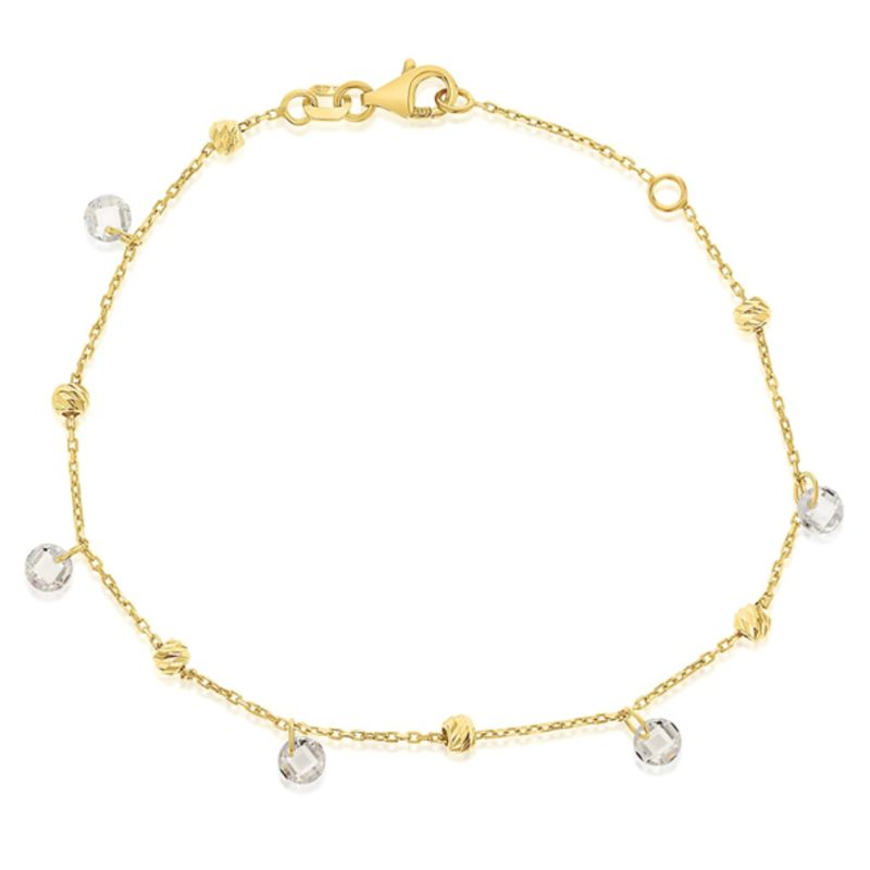9ct Yellow Gold Ball & Crystal Bracelet