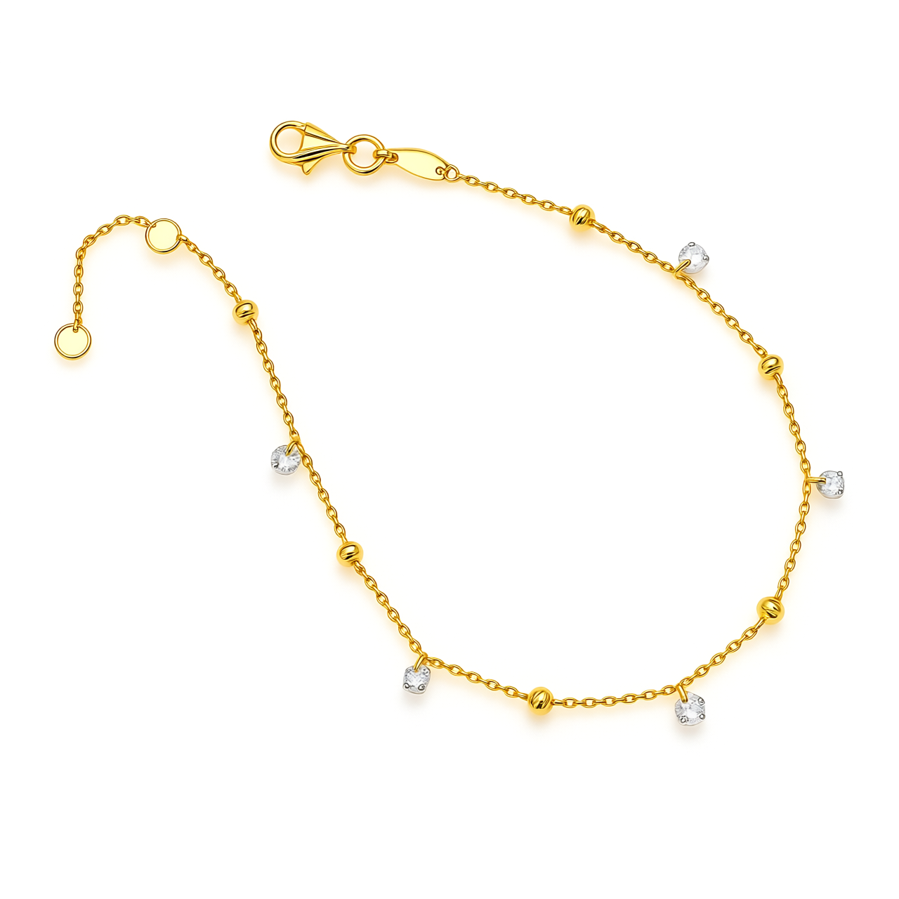 9ct Yellow Gold Ball & Crystal Bracelet