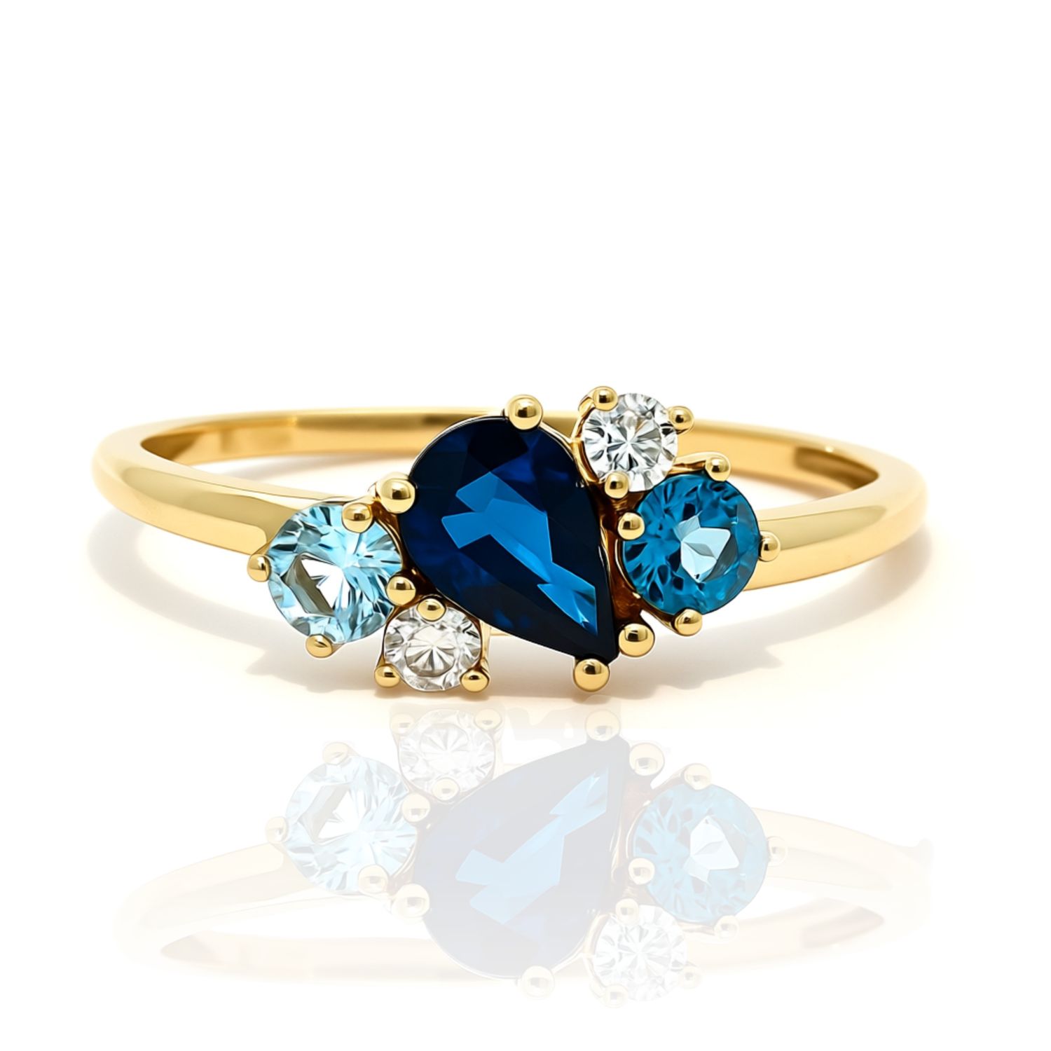 9ct Yellow Multi Stone Midnight Blue Ring