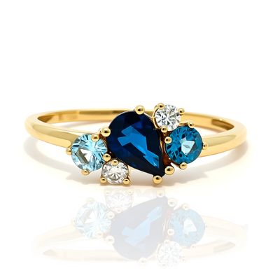 9ct Yellow Multi Stone Midnight Blue Ring