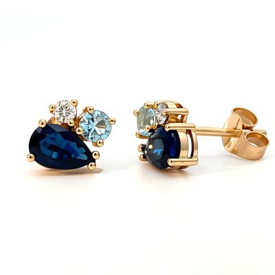 9ct Yellow Multi Stone Midnight Blue Stud Earrings 9ct Yellow Multi Stone Midnight Blue Stud Earrings