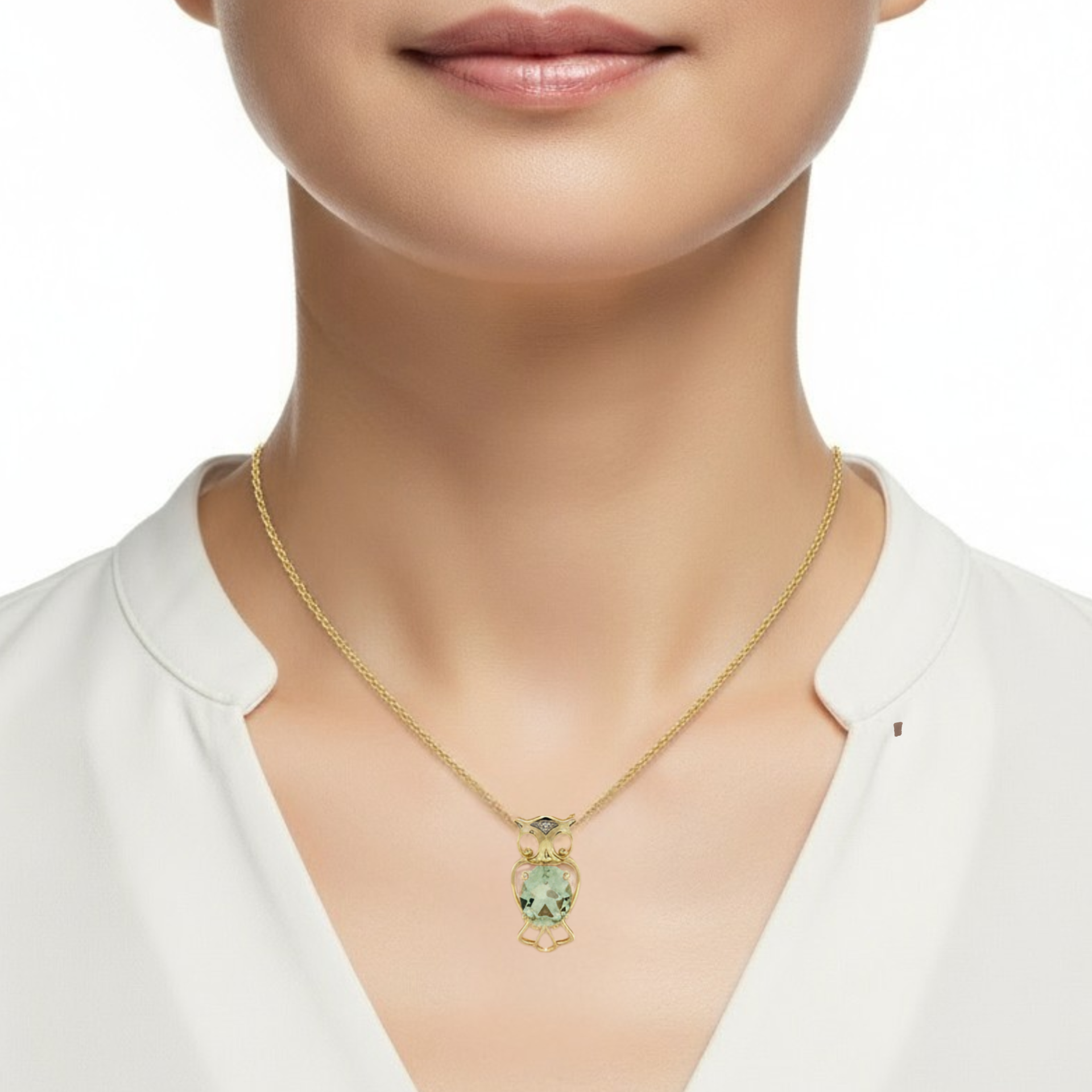 9ct Yellow Gold Green Amethyst Owl Slider Pendant