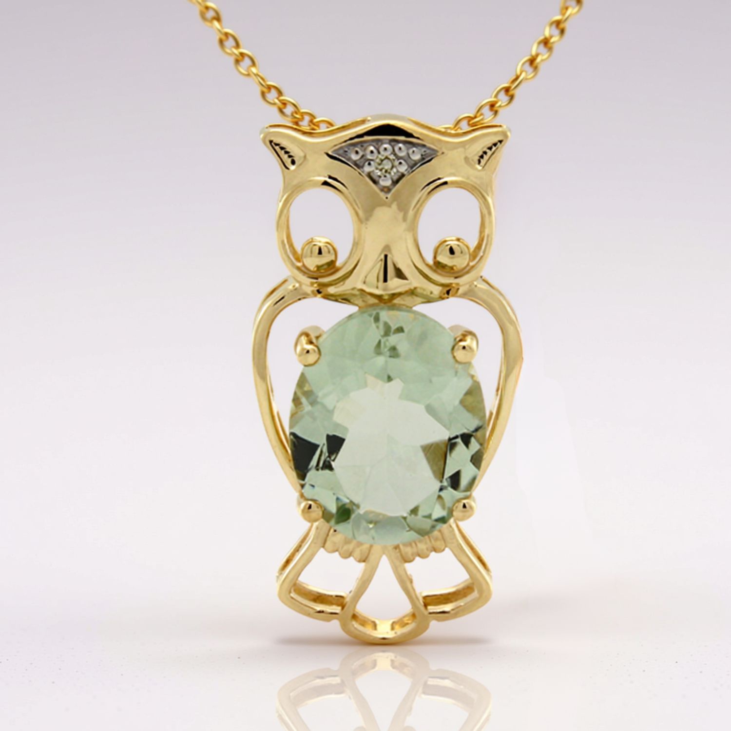 9ct Yellow Gold Green Amethyst Owl Slider Pendant