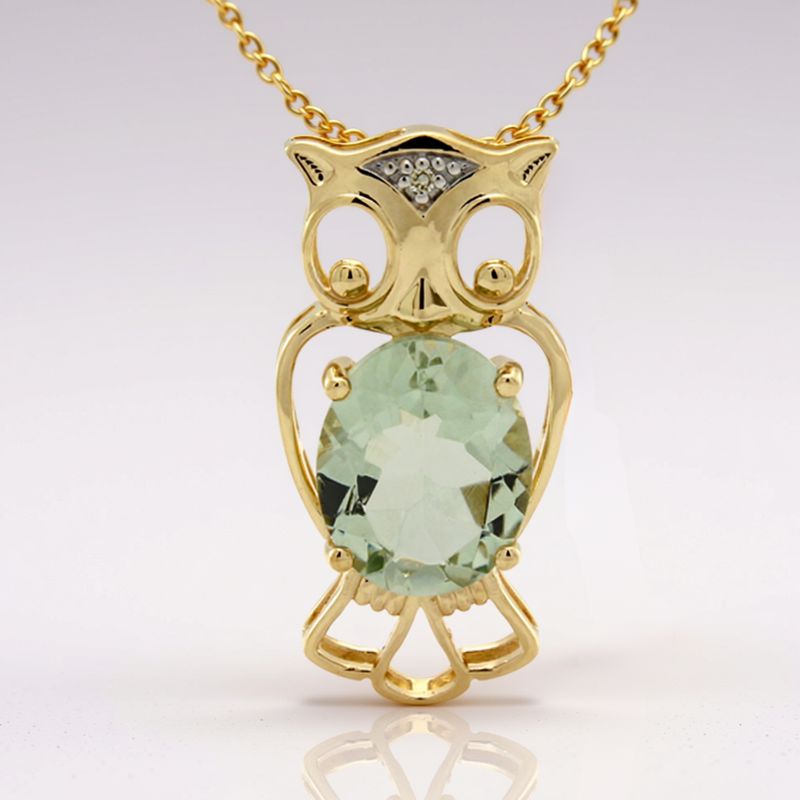 9ct Yellow Gold Green Amethyst Owl Slider Pendant