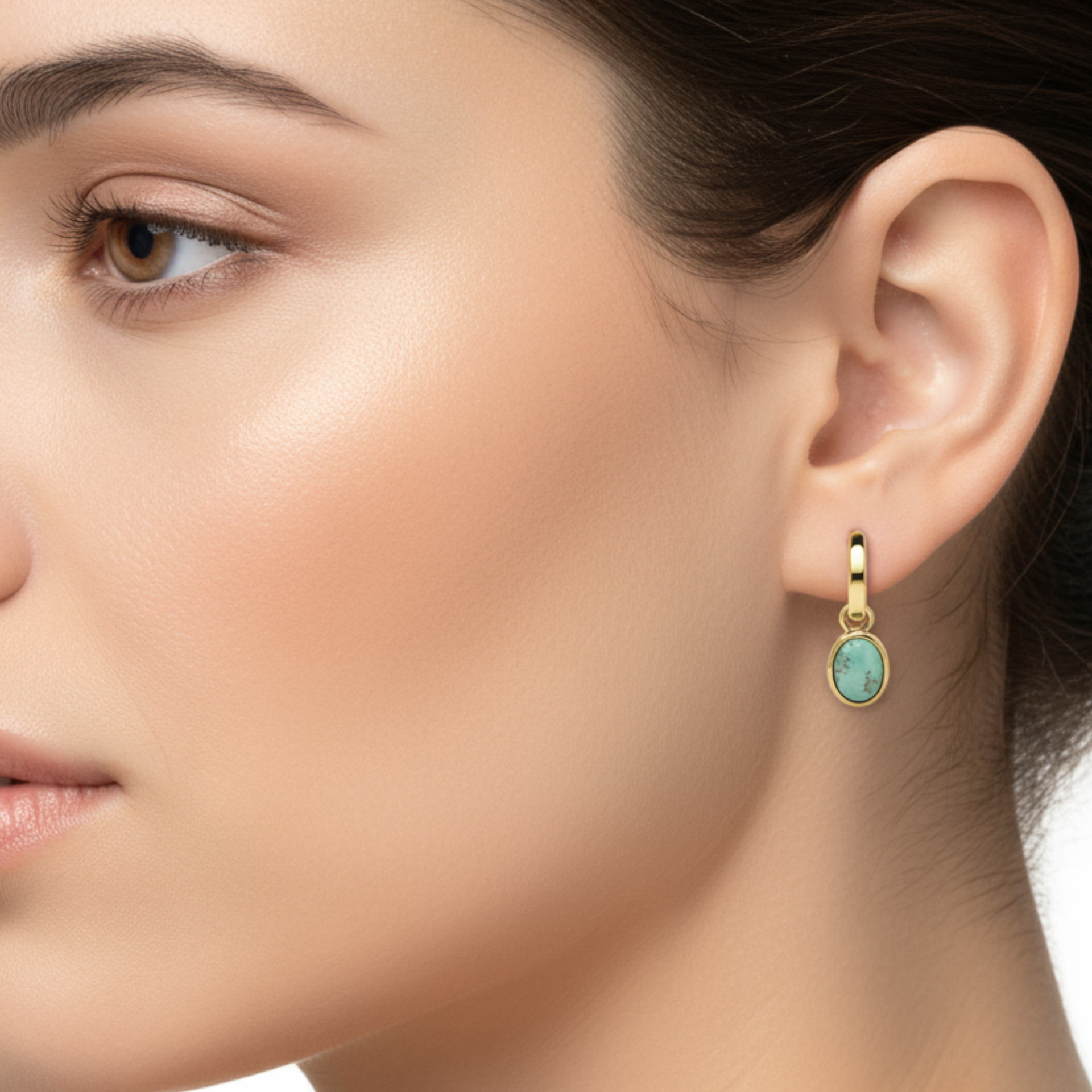 9ct Yellow Australian Turquoise Huggie Earrings