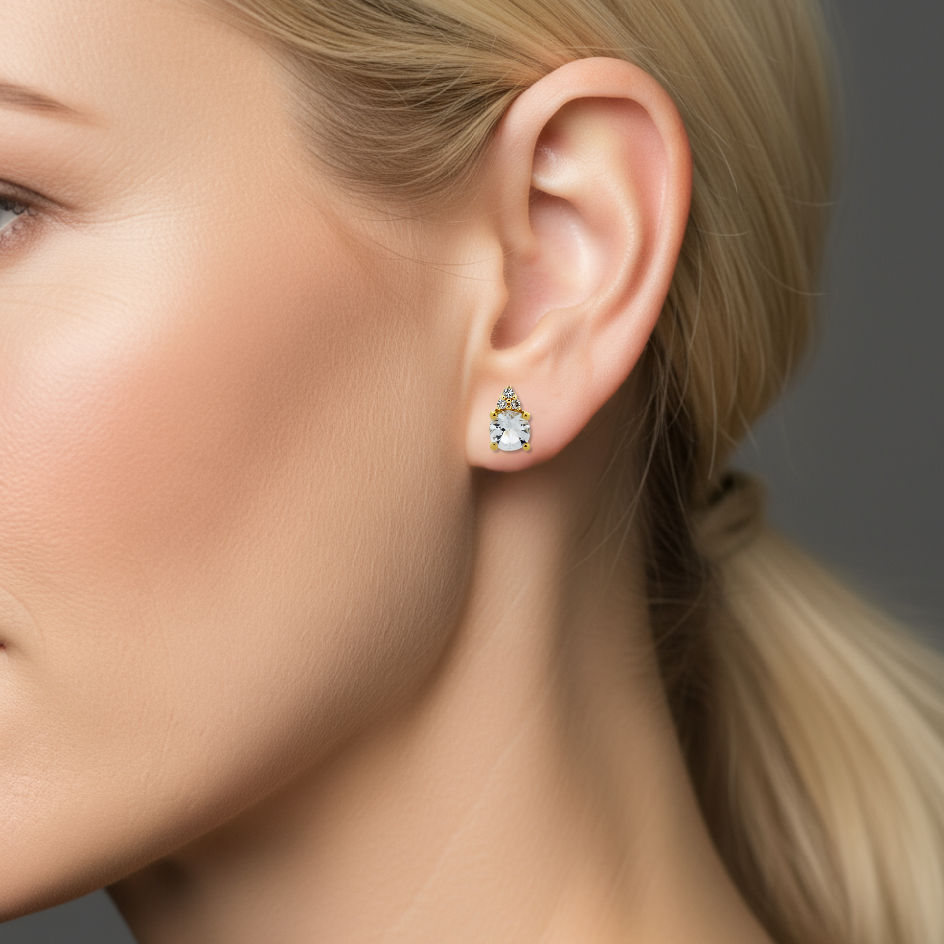 9ct Yellow Aquamarine & Diamond Stud Earrings