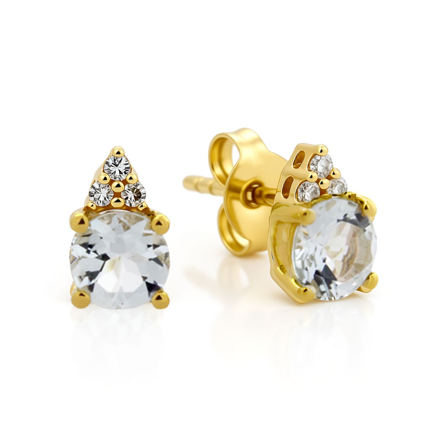 9ct Yellow Aquamarine & Diamond Stud Earrings