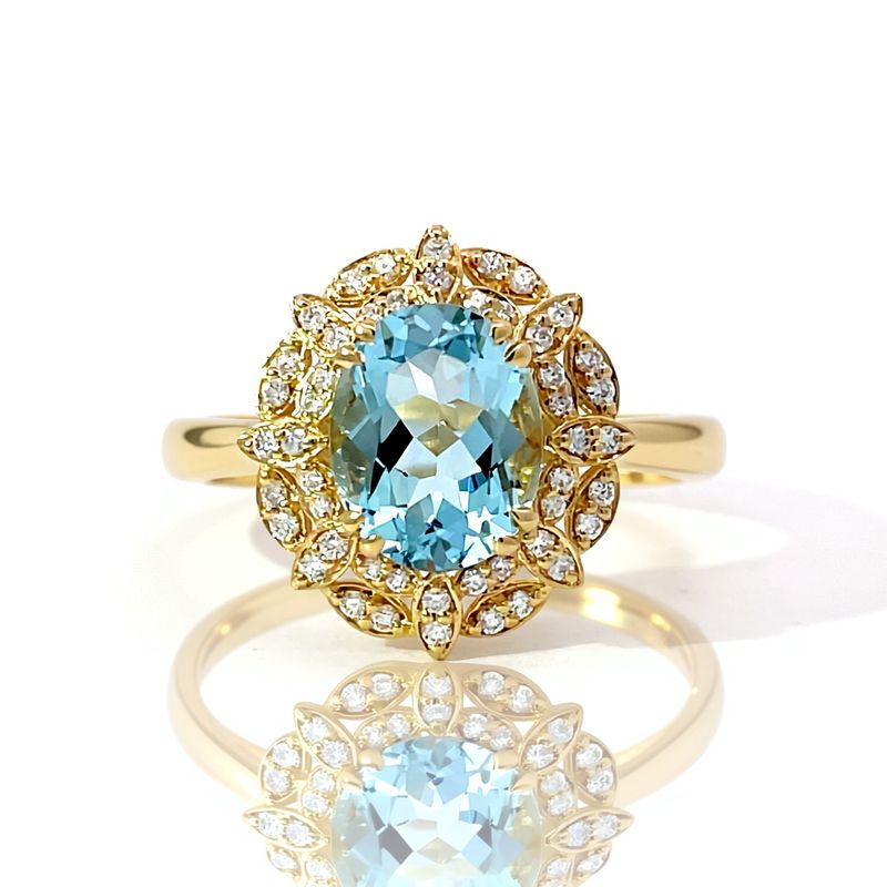 18ct Yellow Gold Aquamarine & Diamond (Lilibet) Ring