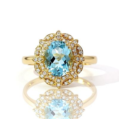 18ct Yellow Gold Aquamarine & Diamond (Lilibet) Ring 18ct Yellow Gold Aquamarine & Diamond (Lilibet) Ring
