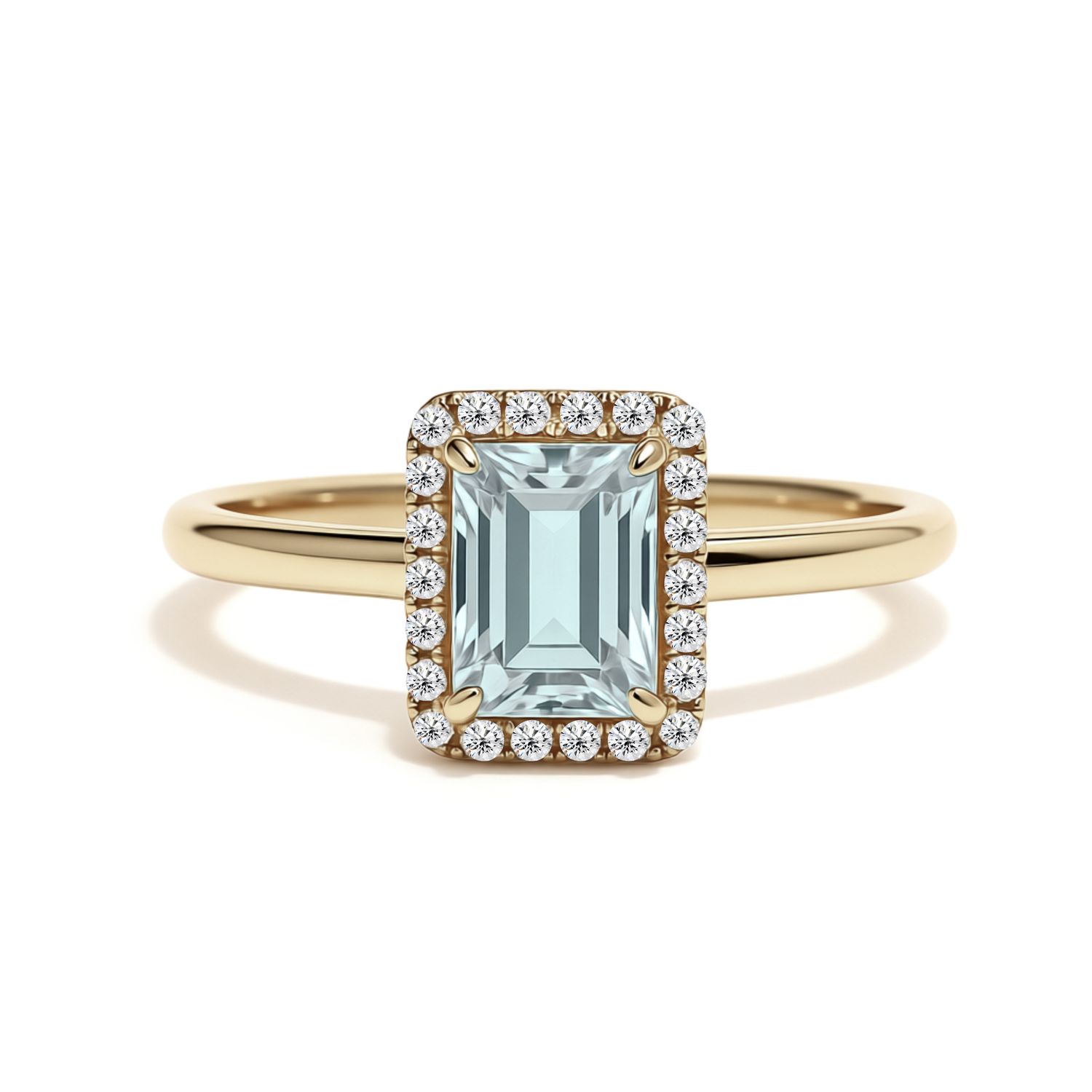 9Y Emerald Cut Aquamarine & Diamond Ring