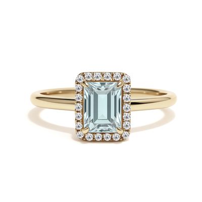 9Y Emerald Cut Aquamarine & Diamond Ring 9Y Emerald Cut Aquamarine & Diamond Ring