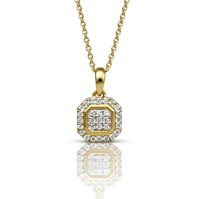 9YG Pave Set Square Diamond Pendant