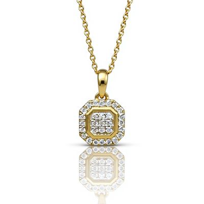 9YG Pave Set Square Diamond Pendant 9YG Pave Set Square Diamond Pendant