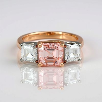 LAB Grown PINK Asscher Cut Diamond Trilogy Ring