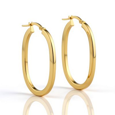 9ct Gold Flat to Oval Hoop Earrings