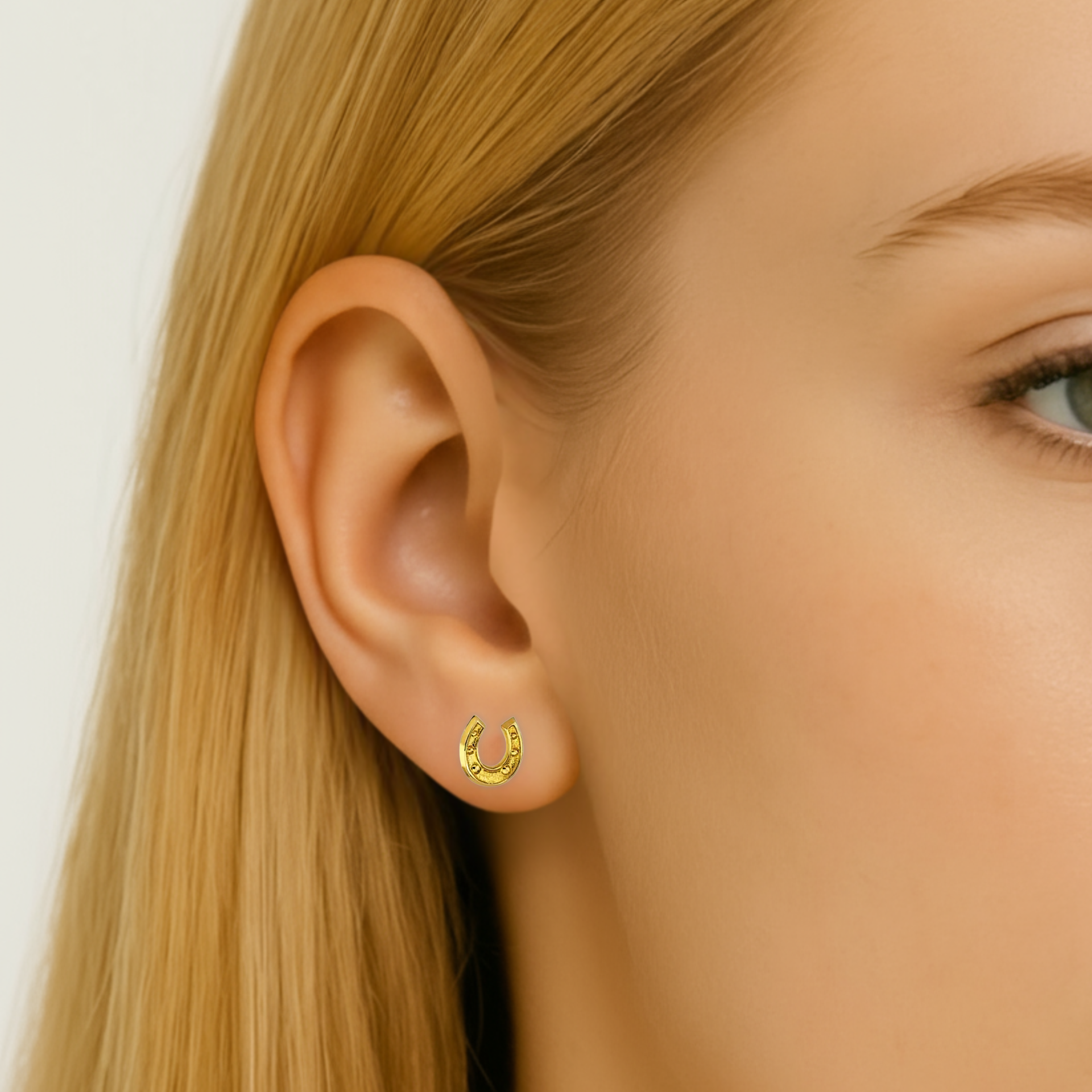 9ct Yellow Lucky Horseshoe Stud Earrings