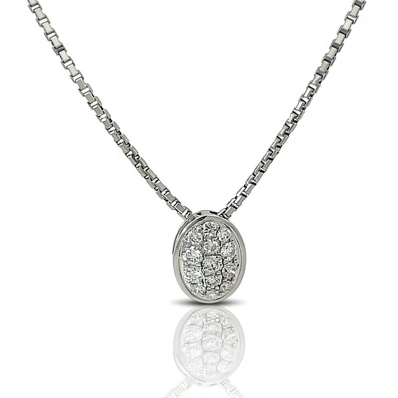 9ct White Gold Oval Diamond Cluster Slider Pendant