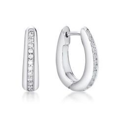 Sterling Silver Grain Set CZ Tapered Huggie Earrings