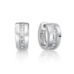 Sterling Silver Wide CZ Tapered Huggie Earrings Sterling Silver Wide CZ Tapered Huggie Earrings