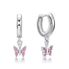 Sterling Silver Pink Butterfly Huggie Earrings