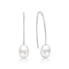 Sterling Silver Long Hook FWP Drop Earrings