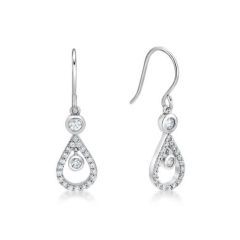 Sterling Silver CZ Open Pear Shaped Hook Earrings