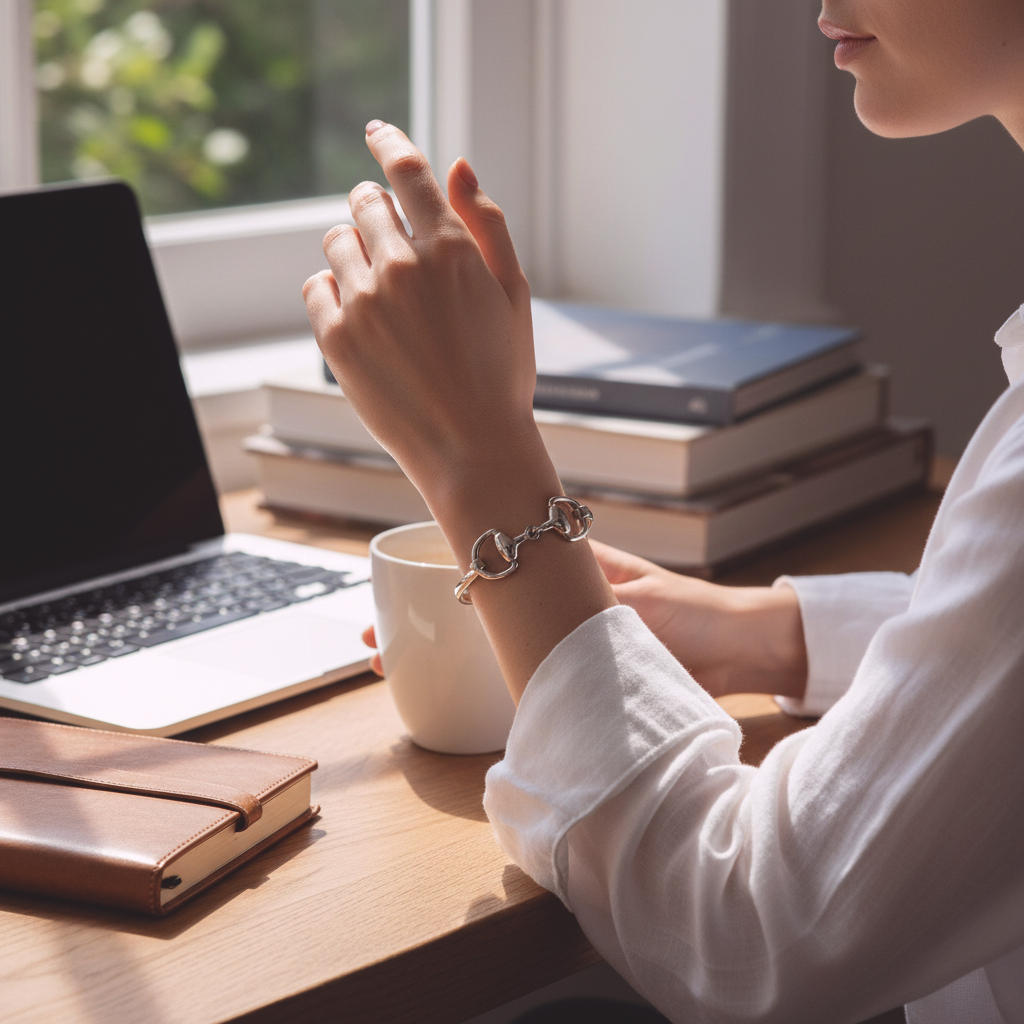 Sterling Silver  Double Horse Bit Bangle