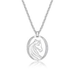 Sterling Silver Oval CZ Horse Necklace Sterling Silver Oval CZ Horse Necklace