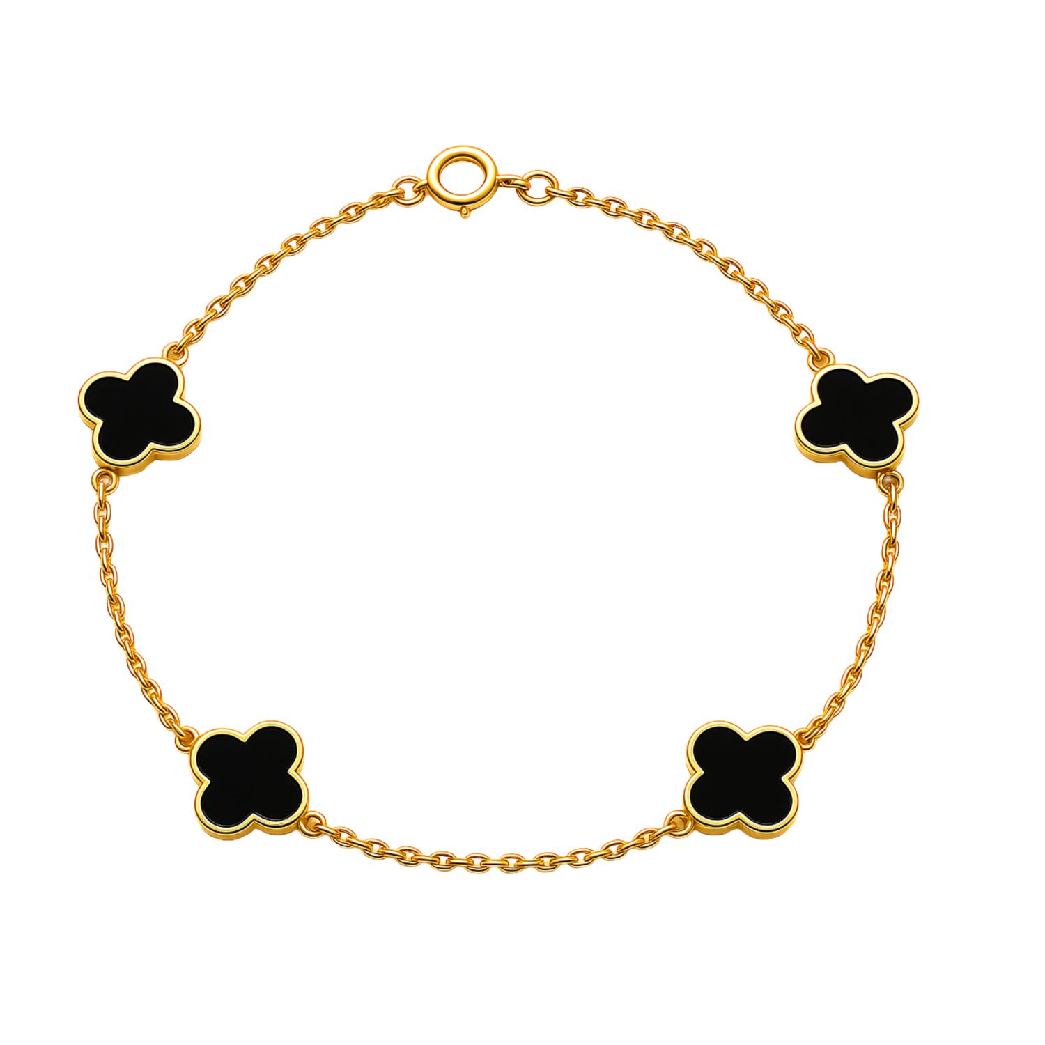 9ct Yellow Gold Clover Onyx Bracelet