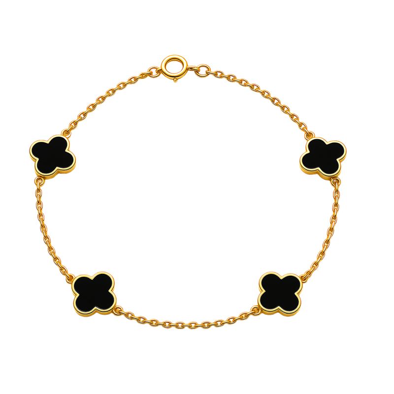 9ct Yellow Gold Clover Onyx Bracelet