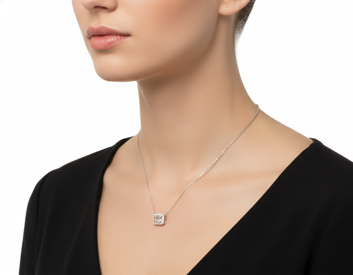 9ct White Gold Morganite & Diamond Necklace