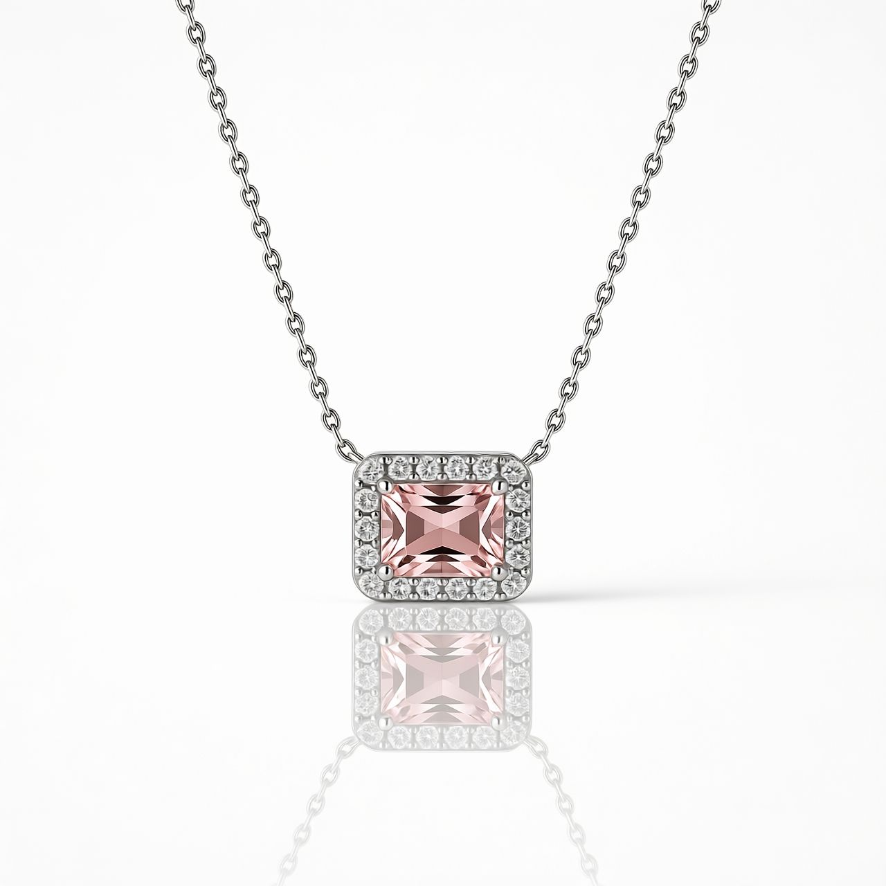9ct White Gold Morganite & Diamond Necklace