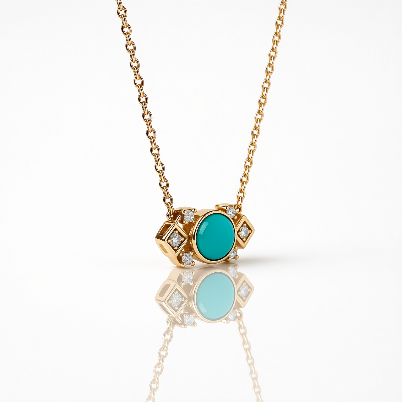 14ct Yellow Turquoise & Diamond Pendant