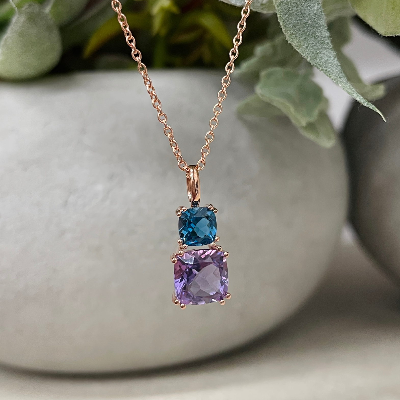 9R Amethyst & London Blue Topaz Pendant