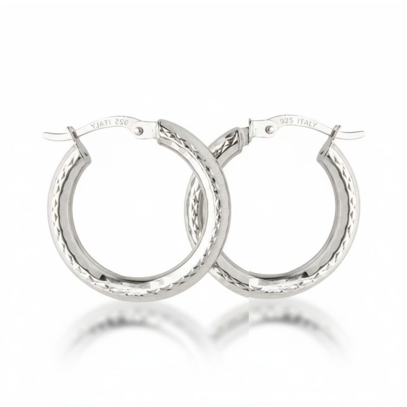 9ct White Gold Silver Bonded Hoops