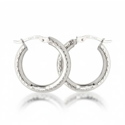 9ct White Gold Silver Bonded Hoops 9ct White Gold Silver Bonded Hoops