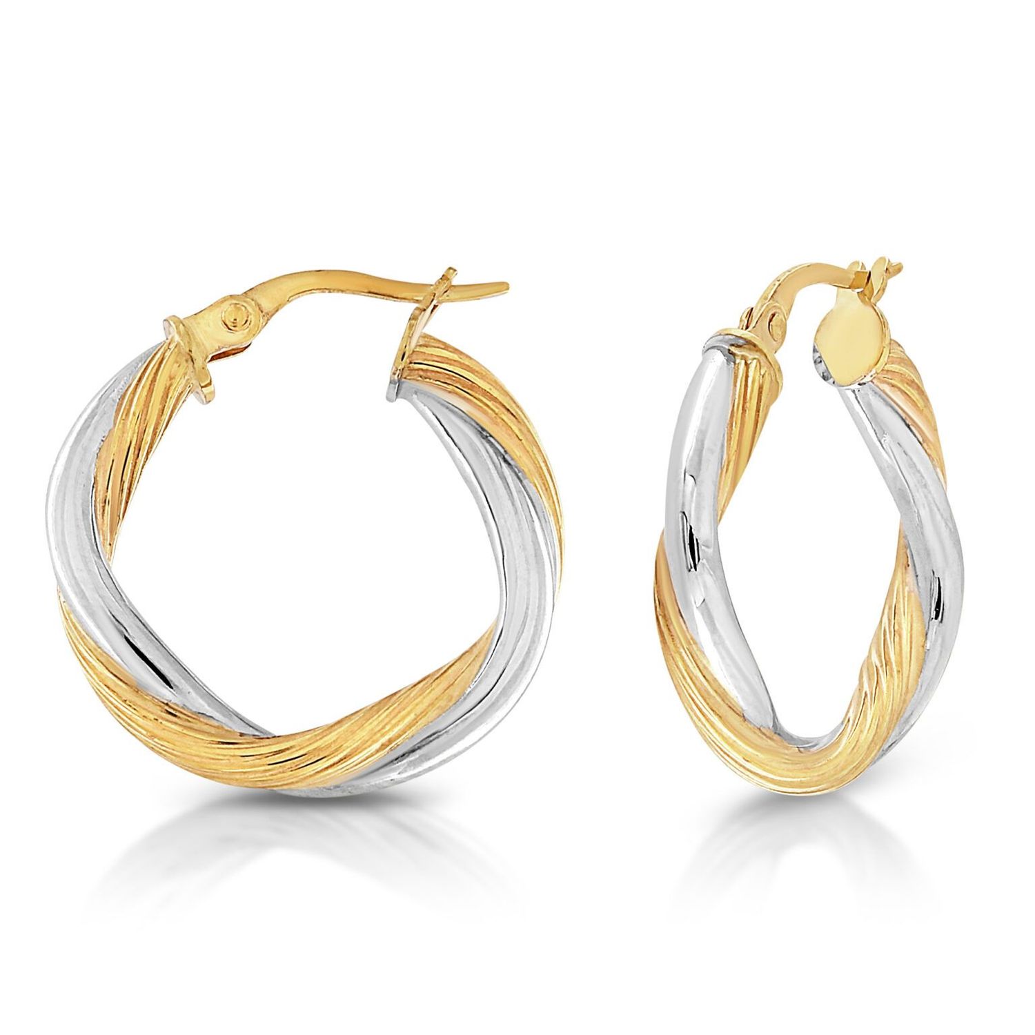 9ct Yellow & Sterling Silver Twisted Hoops 9ct Yellow & Sterling Silver Twisted Hoops