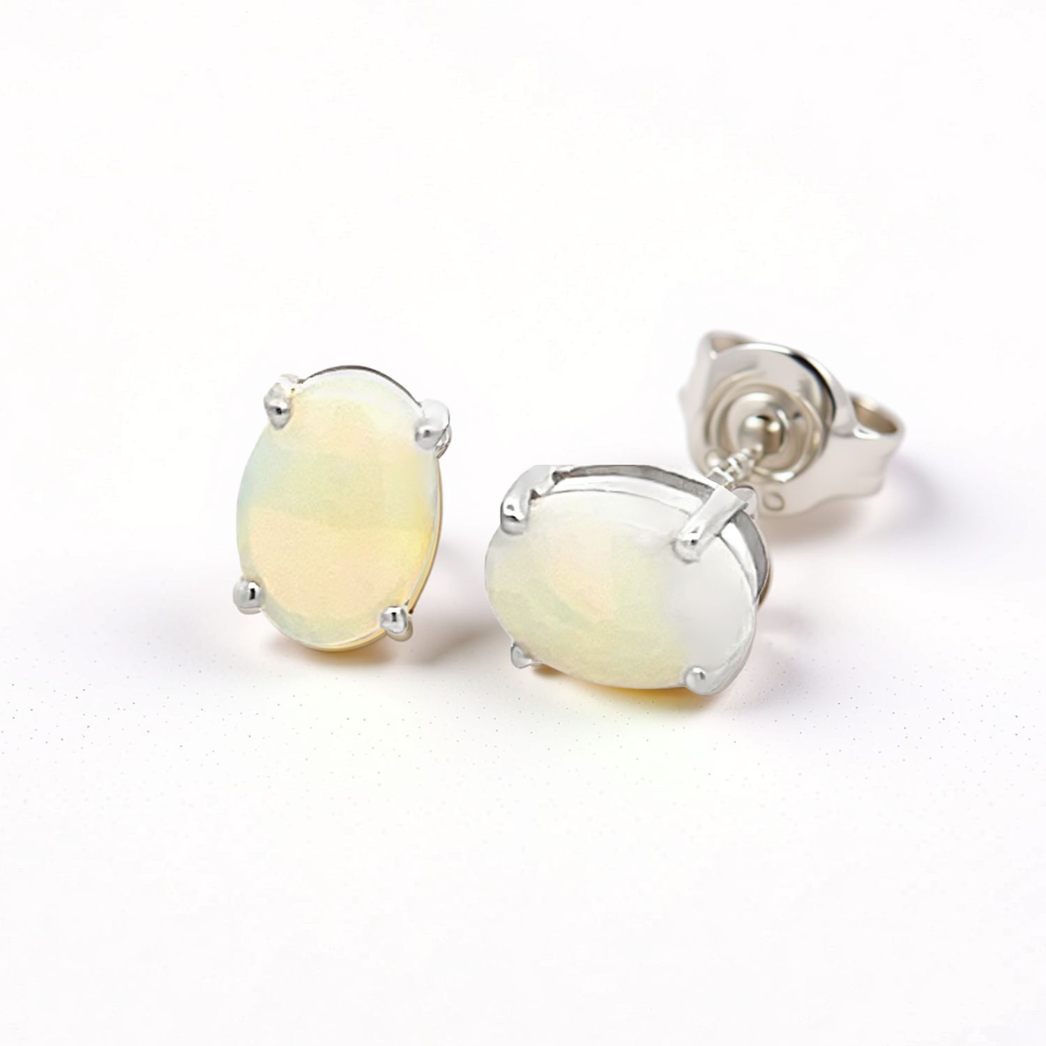 Sterling Silver Solid White Opal Stud Earrings Sterling Silver Solid White Opal Stud Earrings