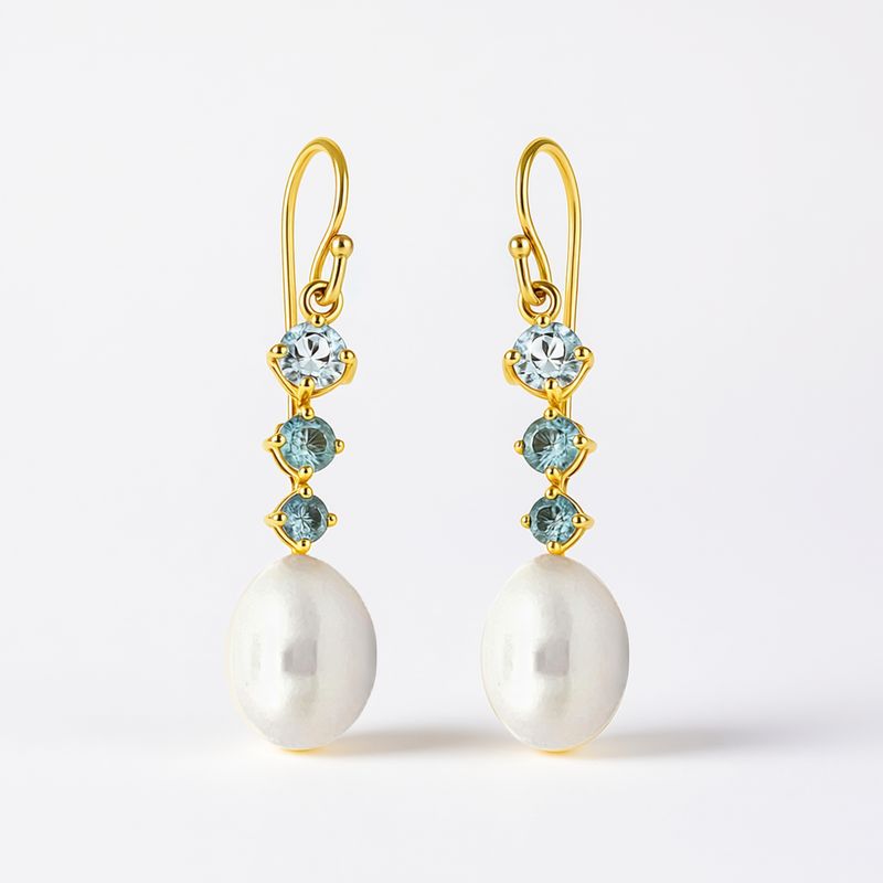9ct Gold FWP & Topaz Drop Earrings