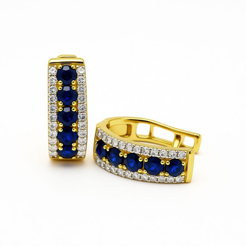 9YG Sapphire & Diamond Huggie Earrings