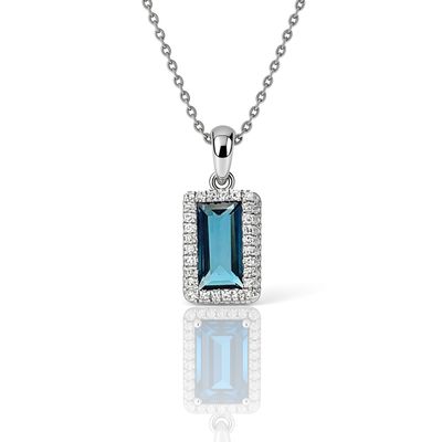 9ct White London Blue Topaz & Diamond Pendant