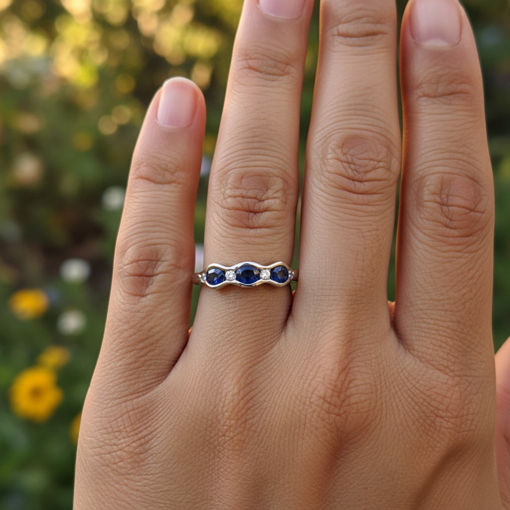 18ct White Gold Oval Sapphire & Diamond Ring