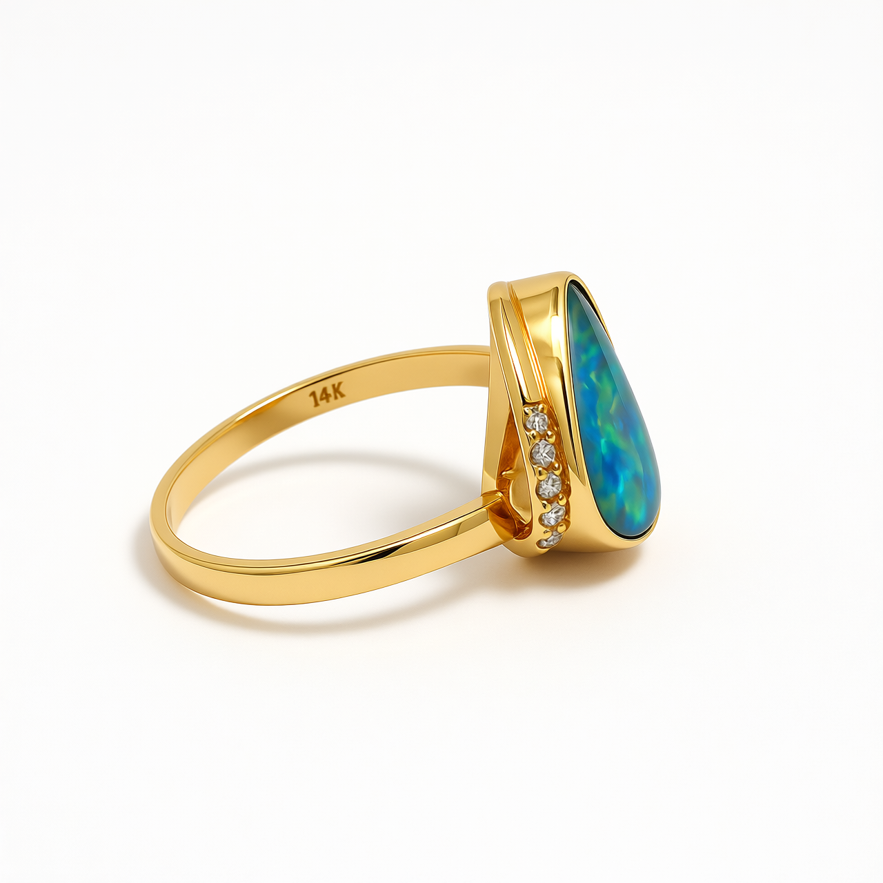 14ct Yellow Gold Boulder Opal & Diamond Ring