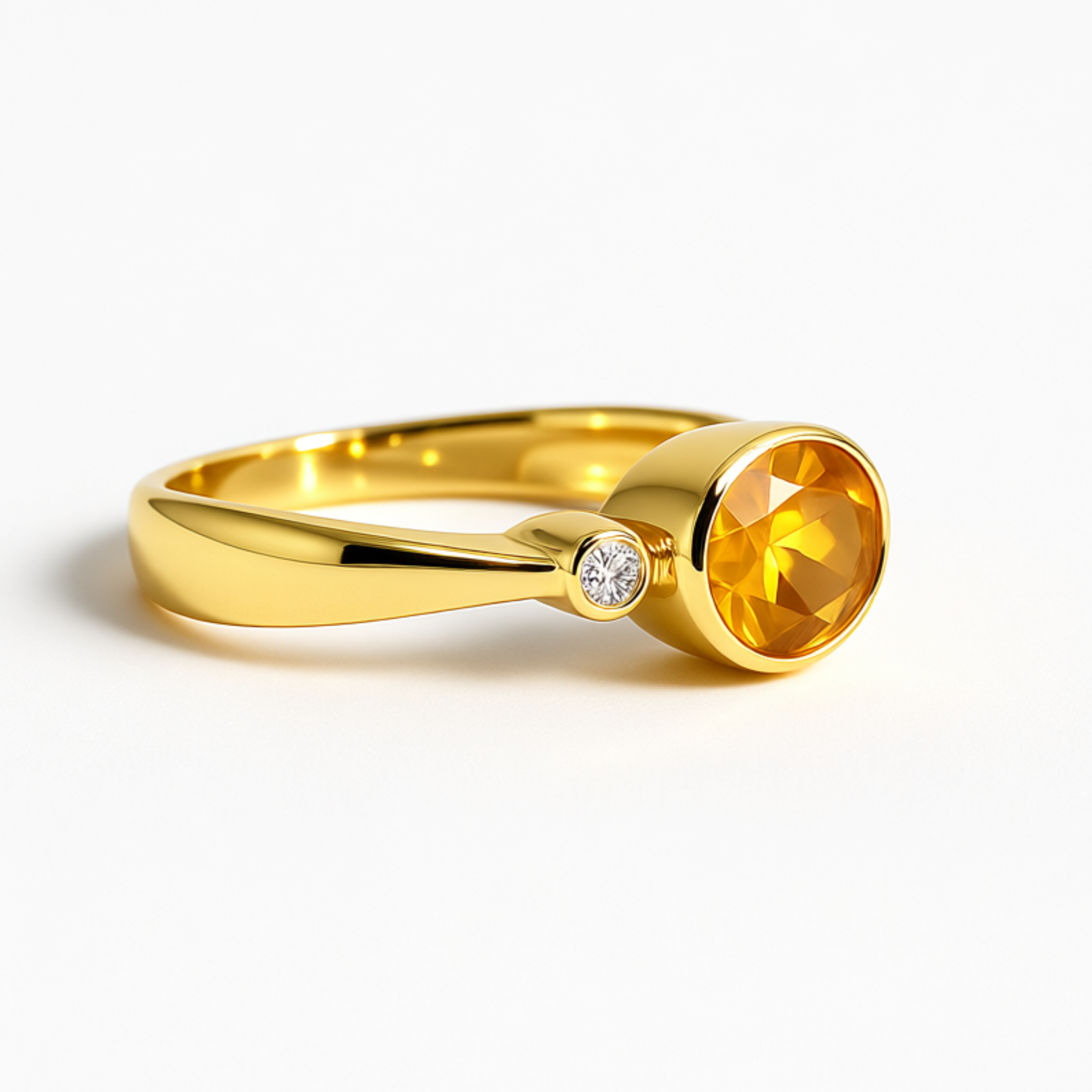 9ct Gold Oval Citrine & Diamond Dress Ring