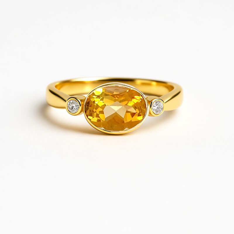 9ct Gold Oval Citrine & Diamond Dress Ring