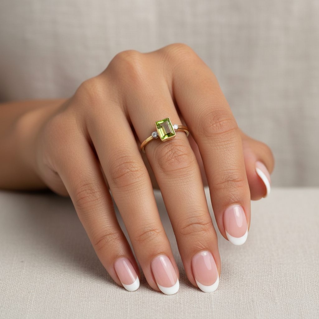 9ct Yellow Peridot & Diamond Ring