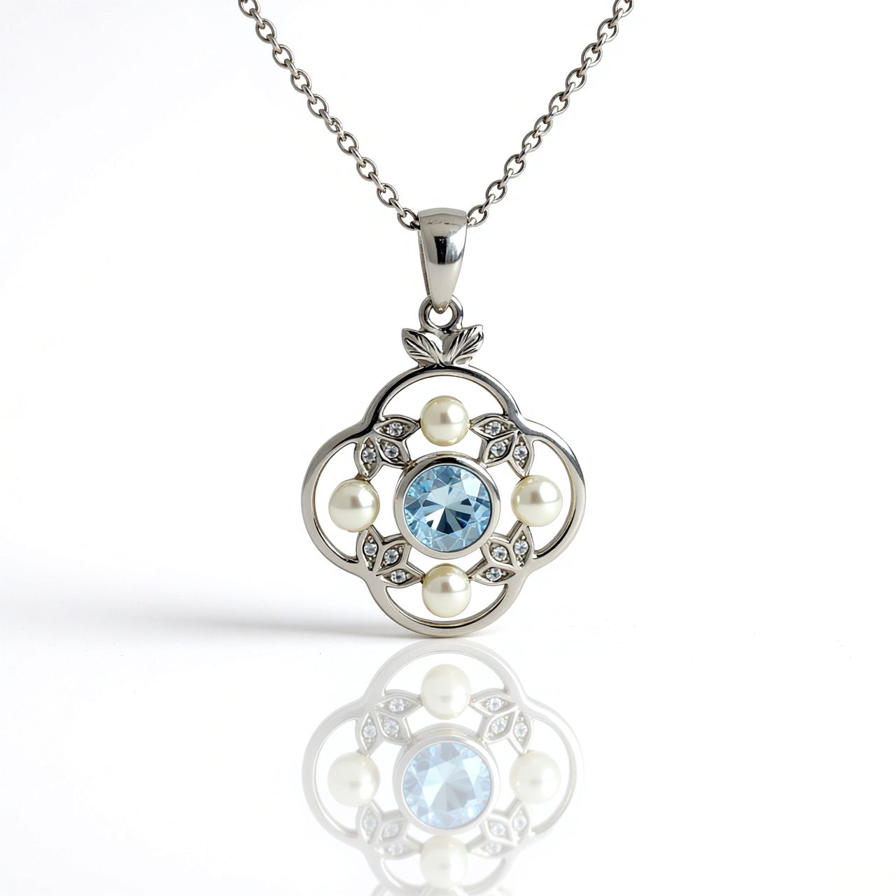 9ct White Gold Aquamarine & Seed Pearl Pendant 9ct White Gold Aquamarine & Seed Pearl Pendant