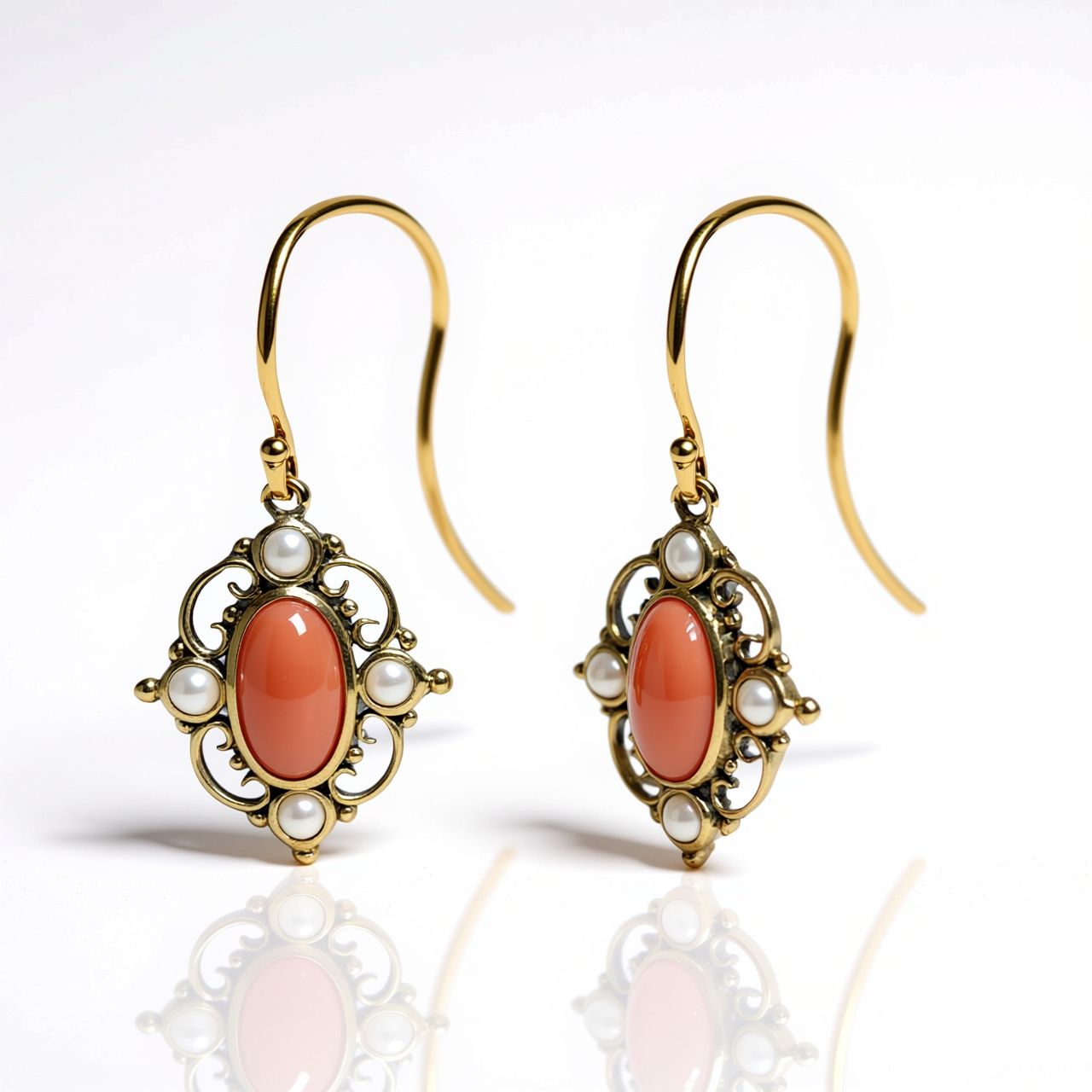 9ct Yellow gold Coral & Seed Pearl Drops 9ct Yellow gold Coral & Seed Pearl Drops