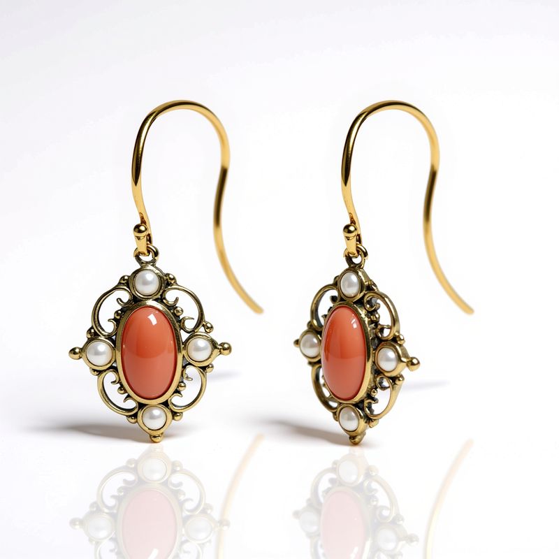 9ct Yellow Gold Coral & Seed Pearl Drops